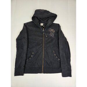 Harley Davidson Women Size XL Black Full Zip Hoodie Rhinestone Skull Graphics